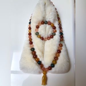 11.5 mm Natural rabbit hair crystal colorful bracelet and necklace set